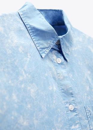 Поплінова виварена варена сорочка блакитна оверсайз zara / рубашка поплиновая вываренная5 фото