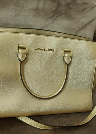 Сумка кожаная michael kors selma gold3 фото