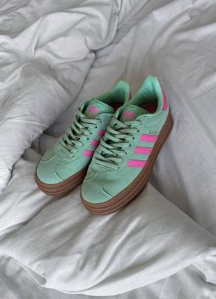 Кеди на високій платформі adidas gazelle green pink6 фото