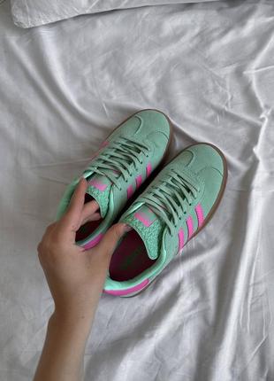 Кеди на високій платформі adidas gazelle green pink8 фото