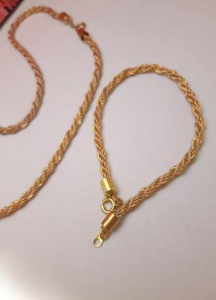 Набор цепочка браслет жгут из шелковая нить, состояние новой