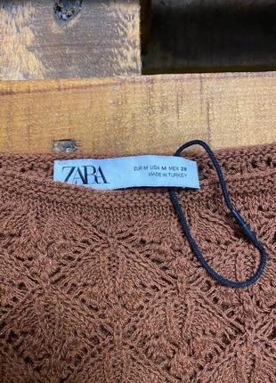 Женская укороченная кофта (свитер) zara (зара мрр идеал оригинал коричневая)4 фото