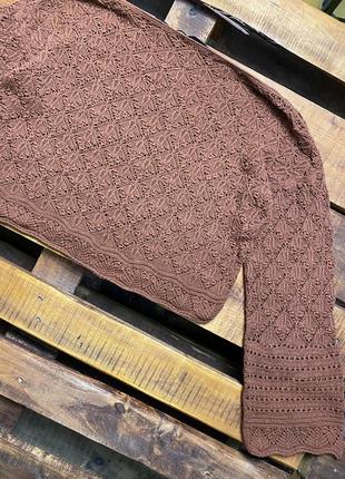 Женская укороченная кофта (свитер) zara (зара мрр идеал оригинал коричневая)2 фото