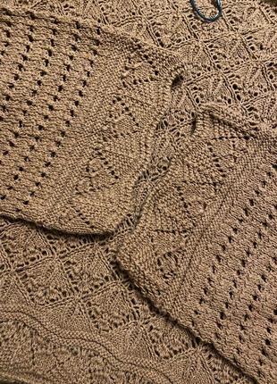 Женская укороченная кофта (свитер) zara (зара мрр идеал оригинал коричневая)6 фото