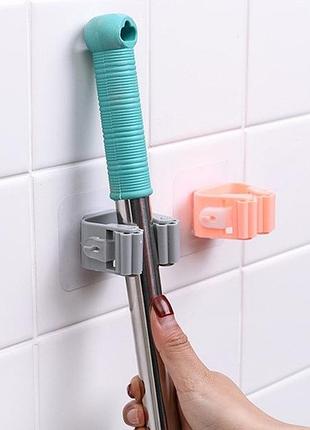 Одинарный настенный держатель швабры, щетки, настенное крепление для инвентаря (серый)