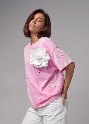 Oversize футболка с объемным цветком 🌸5 фото