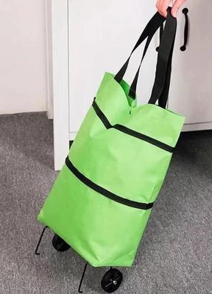 Тканевая тележка 5л удобная складная хозяйственная сумка на колесах салатовая3 фото