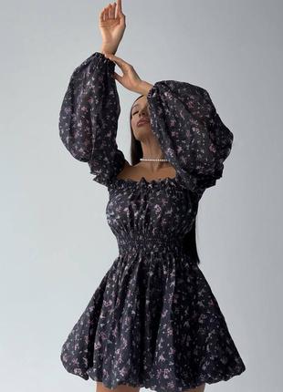 Святкова квіткова міні сукня з опущеними плечами 2 кольори4 фото