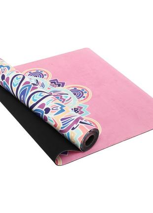 Килимок для йоги замшевий record fi-5662-6 розмір 183x61x0,3см з принтом потрійний оберіг рожевий