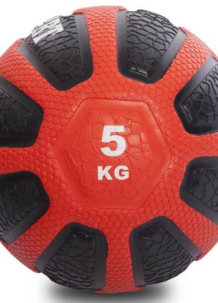 М'яч медичний медбол zelart medicine ball fi-0898-5 5кг чорний-червоний