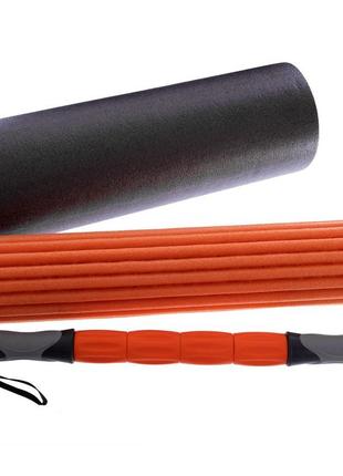 Ролер для йоги та пілатесу (мфр рол) масажний zelart 3 в 1 fi-0271 45см чорний-помаранчевий1 фото