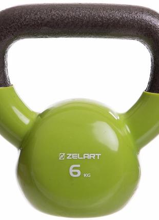 Гиря чавунна з вініловим покриттям zelart ta-2680-6 вага 6кг зелений1 фото