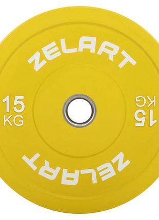 Блини (диски) бамперні для кросфіту гумові d-52мм zelart ta-7797-15 15кг жовтий2 фото