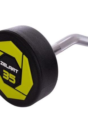 Штанга фіксована вигнута поліуретанова zelart urethane barbell ta-2690-35 довжина-110см 35кг чорний-салатовий3 фото