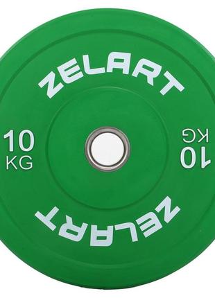 Блини (диски) бамперні для кросфіту гумові d-52мм zelart ta-7797-10 10кг зелений2 фото