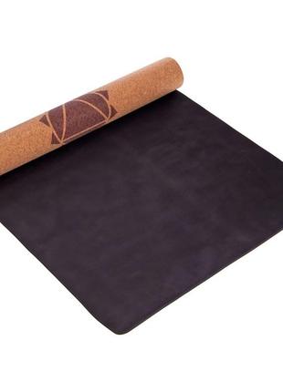 Килимок для йоги корковий каучуковий з принтом record fi-7156-2 183x61 мx0.4cм коричневий6 фото