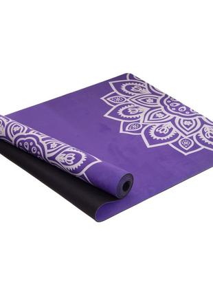 Килимок для йоги замшевий record fi-5662-10 розмір 183x61x0,3см з квітковим принтом фіолетовий