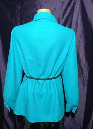 Теплая рубашка ярко голубого цвета с накладными карманами, изысканные металлические пуговицы.щильная шерсть,винтаж, бренд claire modelle7 фото