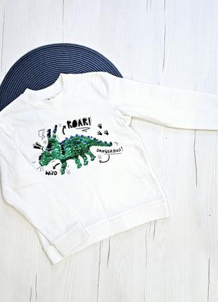 Свитшот детский 122см, 6-7роков, свитер детский с динозавром и пайетками2 фото