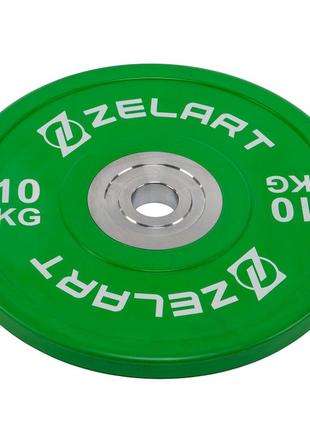 Блини (диски) бамперні для кросфіту гумові d-52мм zelart ta-7798-10 10кг зелений1 фото