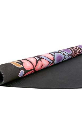 Килимок для йоги круглий замшевий каучуковий з принтом record fi-6218-6 діаметр-150см 3мм чорний-помаранчевий5 фото