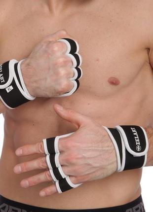 Перчатки атлетичні для силових вправ і фітнесу з фіксатором зап'ястя zelart zg-3616 розмір s-xxl чорний-білий1 фото