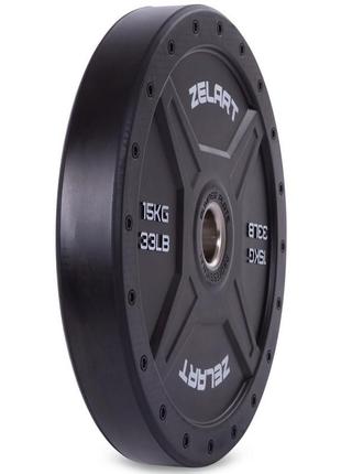 Диски (блини) бамперні для кросфіту zelart bumper plates ta-2258-15 51мм 15кг чорний3 фото