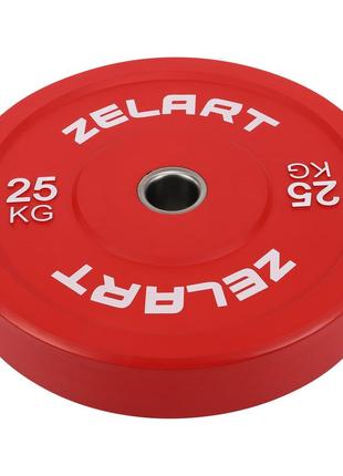 Блини (диски) бамперні для кросфіту гумові d-52мм zelart ta-7797-25 25кг червоний