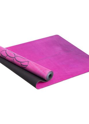 Килимок для йоги замшевий record fi-5662-36 розмір 183x61x0,3см з принтом "я-це любов" блакитний-рожевий