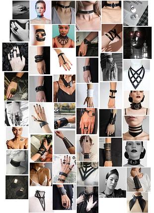 Широкий шкіряний браслет  в стилі rick owens, gothic, boho, alt, witchcore,  halloween, rave браслет6 фото