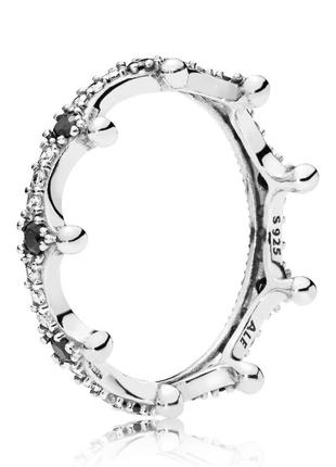 Оригинал пандора оригинальное серебряное кольцо 197087nckmx серебро с камнями черная корона диадема камень прозрачные камни черные с биркой новый9 фото