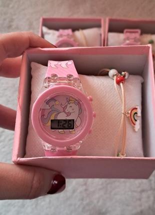 Детские часы с подсветкой, подарочный набор часов и браслет, детские времена, для...