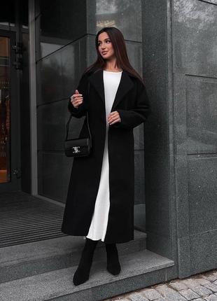 Кашемировое женское пальто на подкладке свободного кроя качественно на запах с поясом1 фото