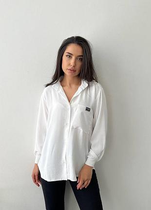 Белая рубашка на пуговицах из креп жатки на весну, женская рубашка