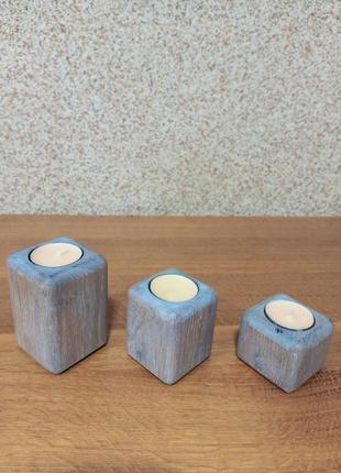 Підсвічники з дерева + подарунок (свічки)3 фото