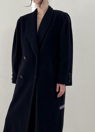 Темно синее винтажное пальто, натуральная шерсть, оверсайз