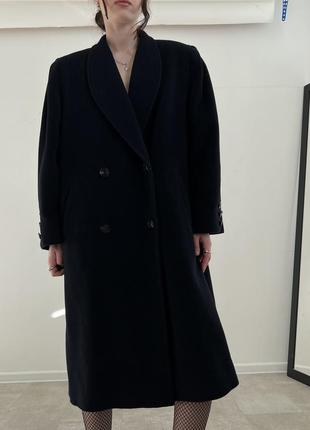 Темно синее винтажное пальто, натуральная шерсть, оверсайз7 фото