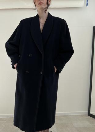 Темно синее винтажное пальто, натуральная шерсть, оверсайз8 фото