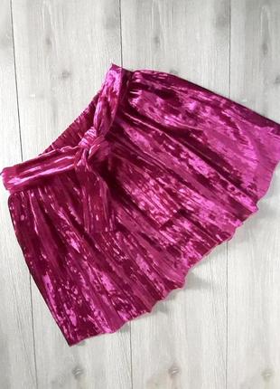 Велюровая юбка плиссе сиреневая/малиновая,9-10 лет.2 фото