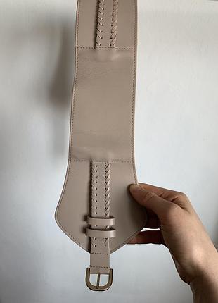 Кожаный широкий бежевый пояс h&m genuine leather