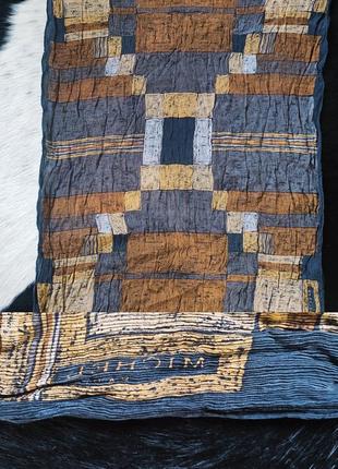 Платок шарф бренд michel paris коричневый серый бежевый геометрия разноцветная складки гофрированная плиссе
