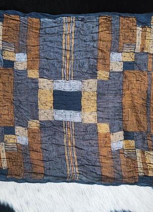 Платок шарф бренд michel paris коричневый серый бежевый геометрия разноцветная складки гофрированная плиссе2 фото
