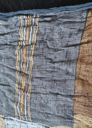 Платок шарф бренд michel paris коричневый серый бежевый геометрия разноцветная складки гофрированная плиссе5 фото
