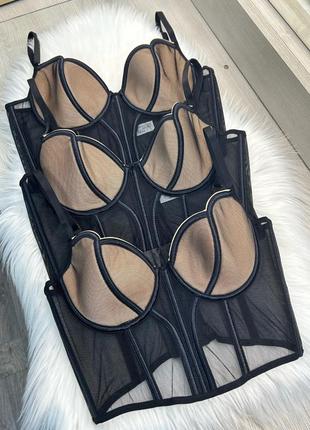 Шикарний корсет з бежевими вставками корсет сітка