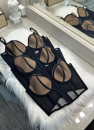 Шикарний корсет з бежевими вставками корсет сітка