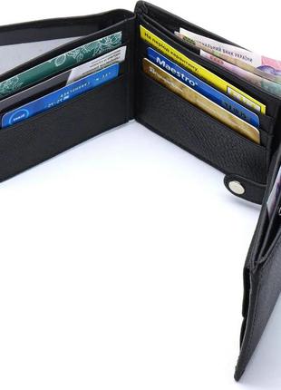 Гаманець з натуральної шкіри, чоловічий гаманець чорний з настільної шкури, портмоне чоловіче3 фото
