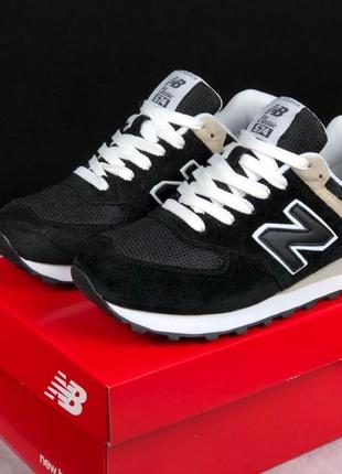 Чоловічі кросівки new balance 574 black white нью беланс чорного з білим кольорів