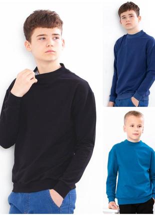 Світшот для хлопчиків, підлітковий однотонний джемпер, кофта, реглан, батнік дитячий синій чорний1 фото