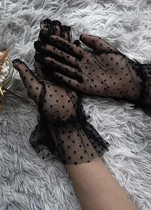 Перчатки с сетки в горох 3