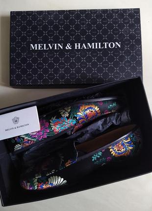 Новые лоферы melvin & hamilton туфли слипоны чёрные в цветы кожа + шёлк премиум9 фото